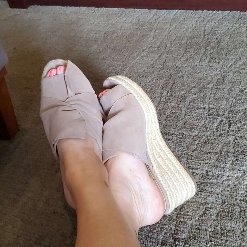 Taupe espadrille slides